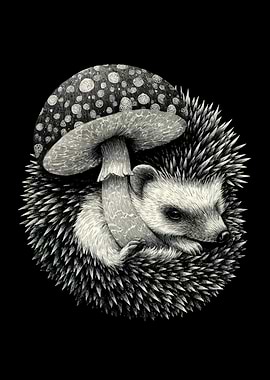 Hedgehog and Mushroom Illustration