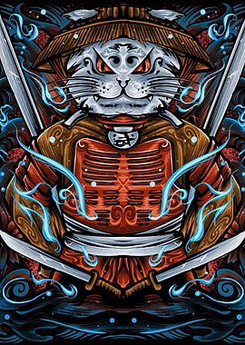 Samurai Cat Warrior Illustration