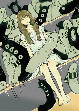 Girl with Ghostly Companions