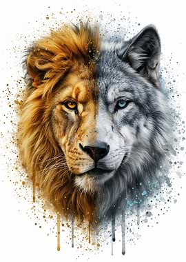 Lion and Wolf Hybrid Portrait