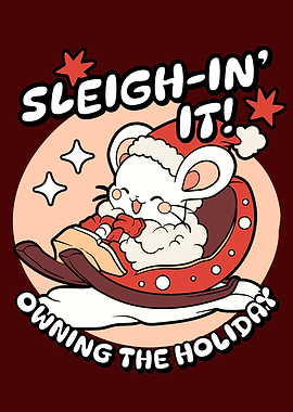 Sleigh-in' It! Holiday Mouse Cartoon