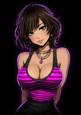 Anime Girl with Pink Striped Top