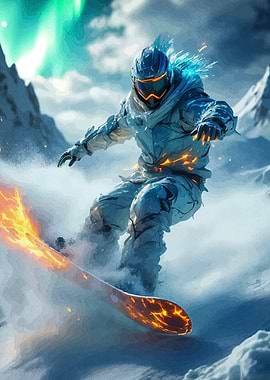 Fiery Snowboarder Arctic Landscape