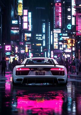 Audi R8 in Neon Cityscape