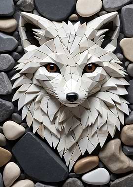 Mosaic Fox Portrait on Stone Background