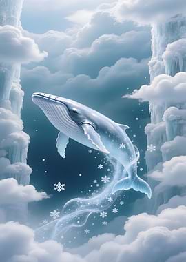 Whale in the Sky with Snowflakes