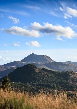 Puy de Dôme - Mountainous Landscape with Blue Sky
