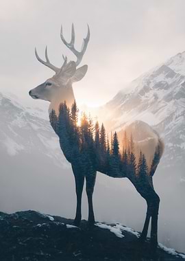 Deer and Forest Double Exposure