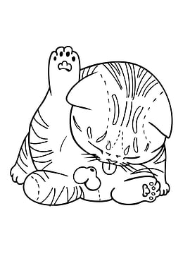 Cute Cat Grooming Line Art