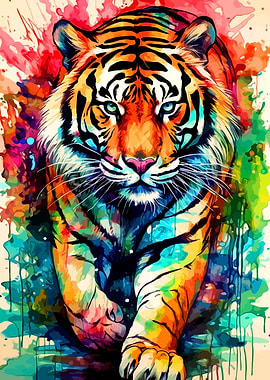Colorful Tiger Watercolor Painting