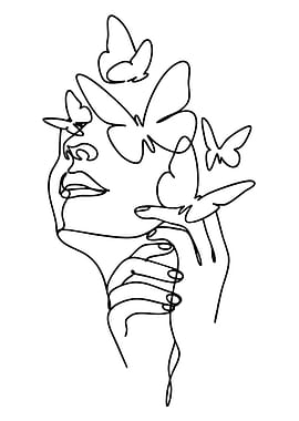 Woman with Butterflies Line Art