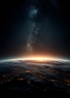 Earth from Space with Milky Way