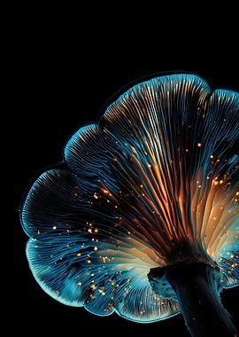 Glowing Mushroom on Black Background