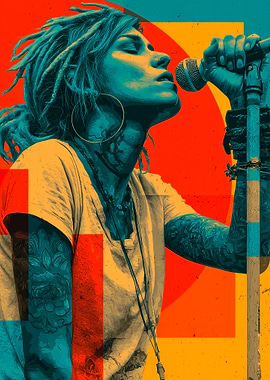 Singer with dreadlocks and microphone