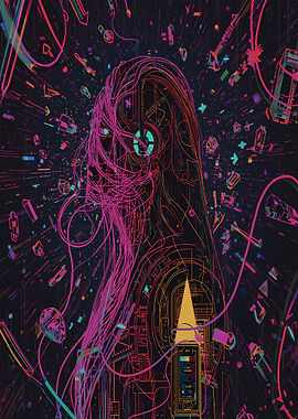 Cyberpunk Woman with Neon Lines