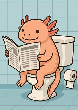 Axolotl Reading Newspaper on Toilet