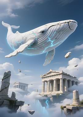 Celestial Whale Over Ancient Ruins