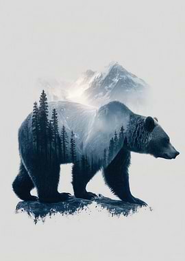 Bear and Mountain Double Exposure