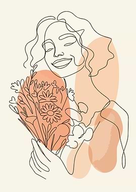 Woman with Flowers Line Art