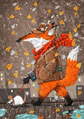 Fox and Mouse in Rainy City