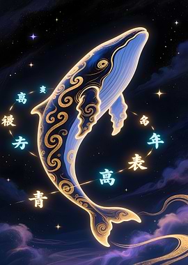 Celestial Whale with Asian Script