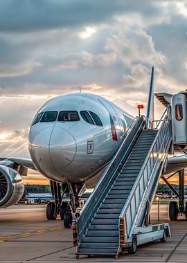Commercial Airplane with Stairs at Airport