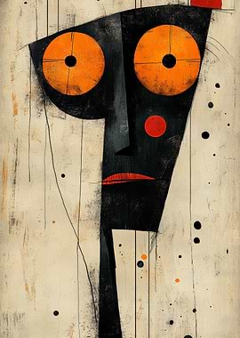 Abstract Face with Orange Eyes