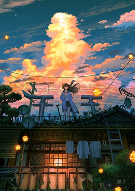 Rooftop Girl at Sunset