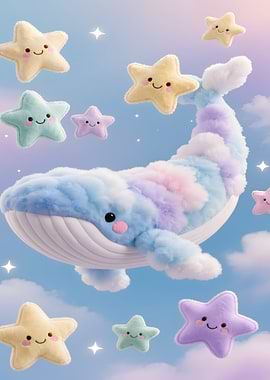 Cute Whale and Stars in the Sky