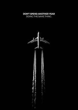 Airplane with Contrails on Black Background