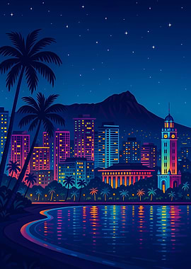 Night Honolulu Cityscape