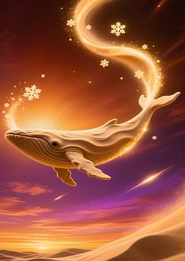 Whale in the Sky with Snowflakes