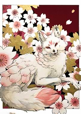 Fox spirit with cherry blossoms