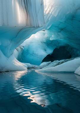 Ice Cave with Water Reflection