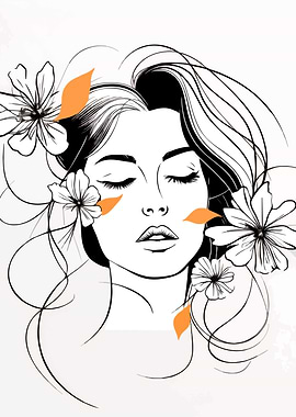 Woman with Flowers Line Art