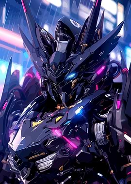 Futuristic Robot in Cyberpunk Cityscape