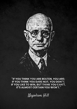 Napoleon Hill Portrait with Think Quote
