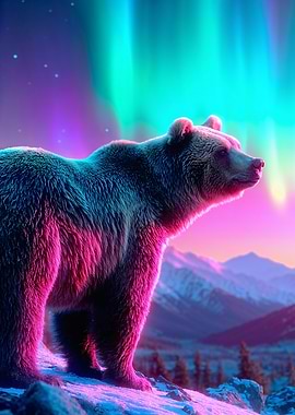 Bear under Aurora Borealis