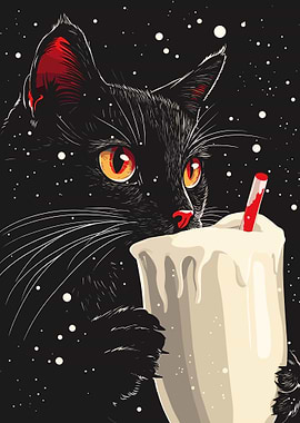 Black Cat drinking Eggnog