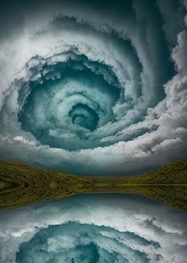 Swirling Clouds Over Green Hills