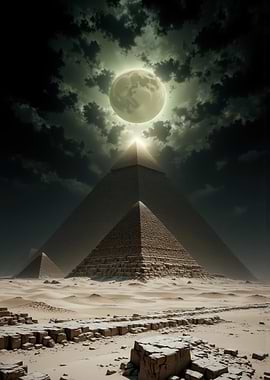 Egyptian Pyramids Under a Glowing Moon