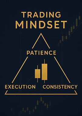 Trading Mindset Triangle – Patience, Execution & Consistency | Gold Candle Chart Wall Art