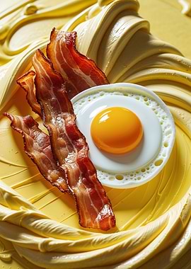 Bacon & Sunny Egg Art on Yellow Texture