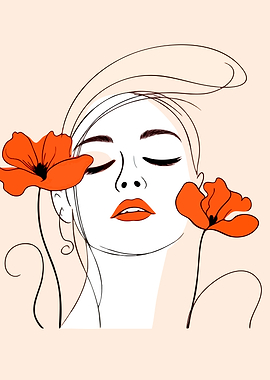 Woman with Poppies Line Art
