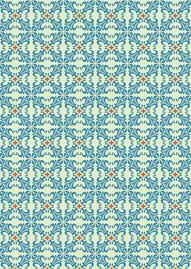 Floral Tile Pattern in Blue and Beige