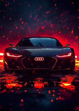Sleek Audi in Neon Rain
