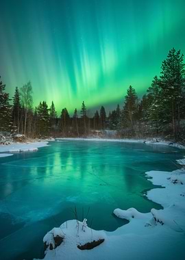 Aurora Borealis over Frozen Lake