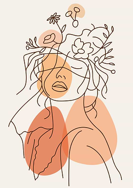 Minimalist Woman Line Art with Flowers