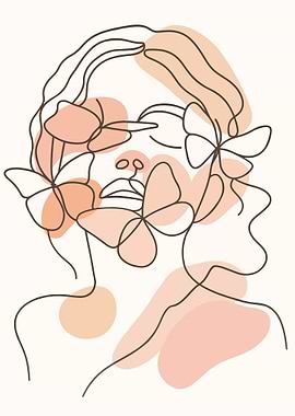 Minimalist Female Line Art with Butterflies