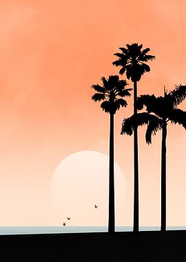 Sunset Palm Trees Silhouette Illustration